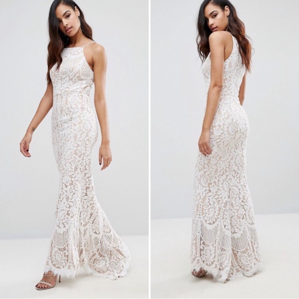 ASOS JARLO Lace Maxi Sheath White Nude Dress, Wedding dress, Bridal Shower Dress